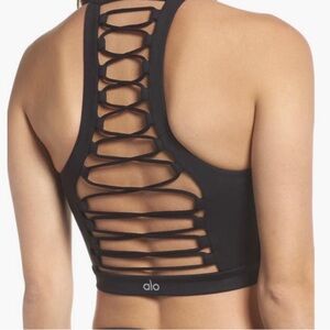 ALO Yoga Black Lattice Back Bra Cropped Top S